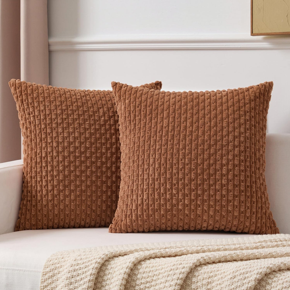 Kevin Textile Soft Corduroy 18x18 Inch Pillow Covers 2 Pack, Dark Green