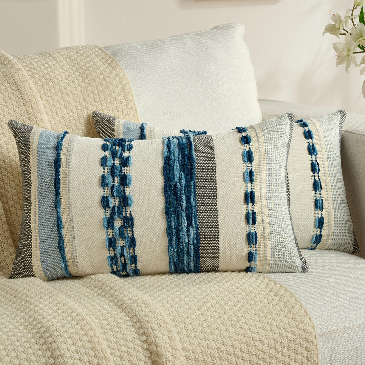 FUTEI Pack of 2 Chenille Throw Pillow Covers 45 x 45 cm,Teal