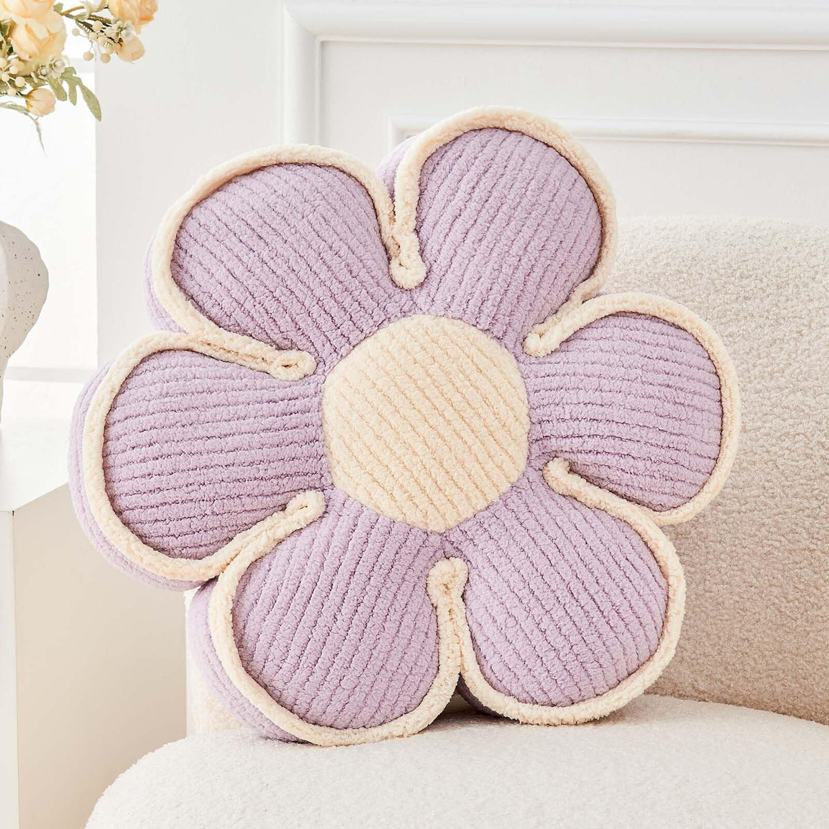 Kcvvcr Flower Pillow, Soft Shaped Floor Cushion, Decorative Throw Pillow, Seating Cushion, Plush Room Decor Pillows for Sofa Couch Bed (13.7 Inch, Ivory)