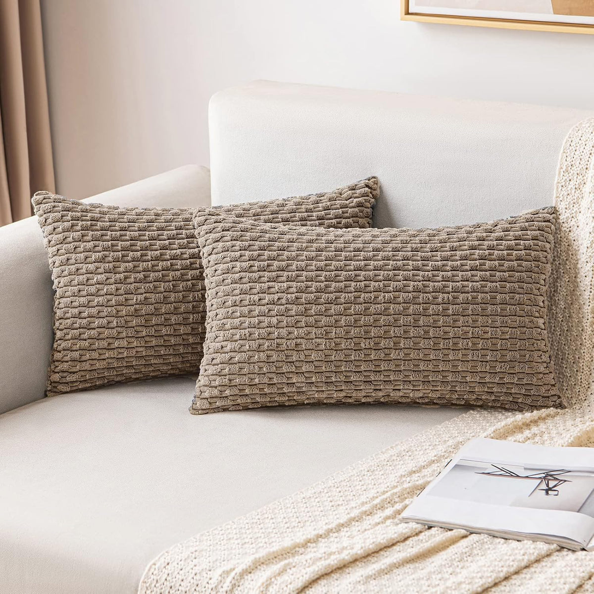 MIULEE Decorative Throw Pillow Covers 20x20 Sage Green Textured Corduroy