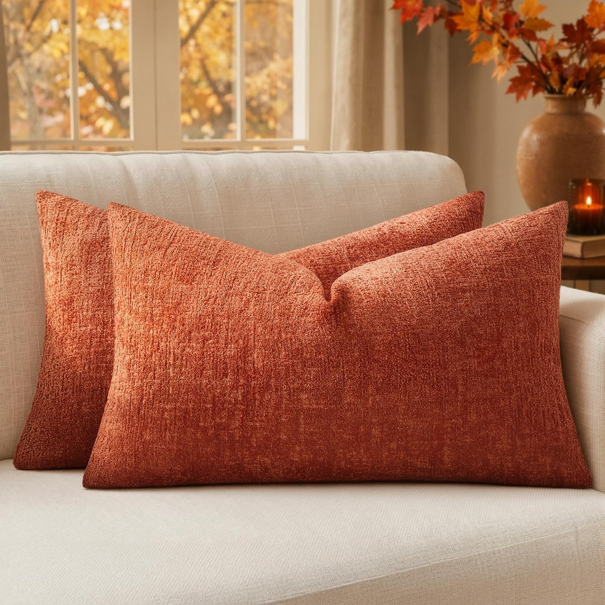 MIULEE Couch Pillow Covers Textured Chenille Home Decor 20x20 Navy Blue