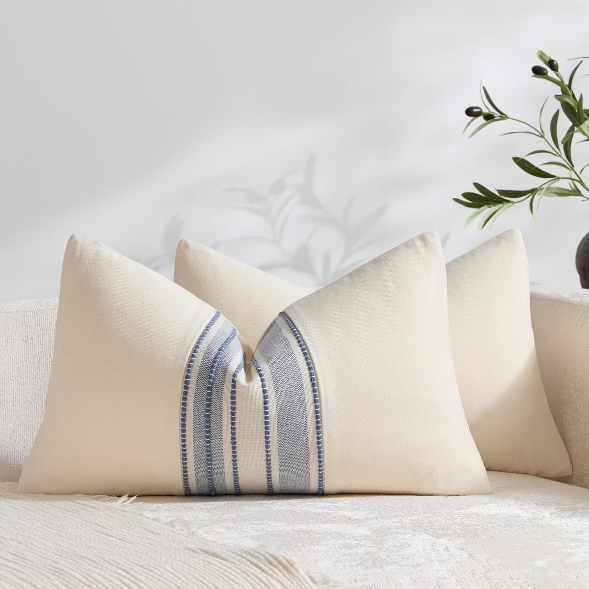 KINDREX Striped Linen Decorative Throw Pillow Covers 18x18 Navy Blue