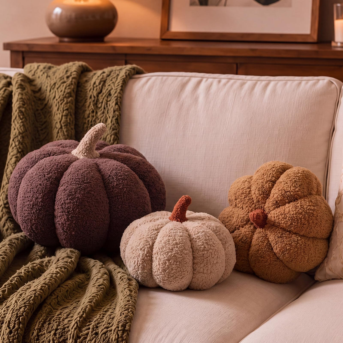 Juexica 3 Pcs Stuffed Pumpkin Pillows Fall Decor Cushions,Autumn Warm