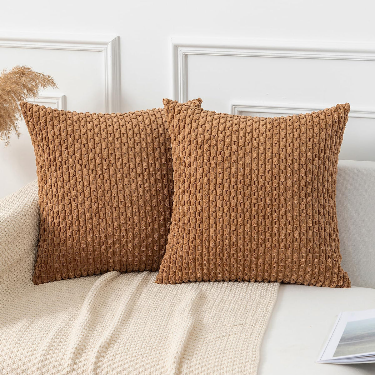 Kevin Textile Soft Corduroy 18x18 Inch Pillow Covers 2 Pack, Dark Green