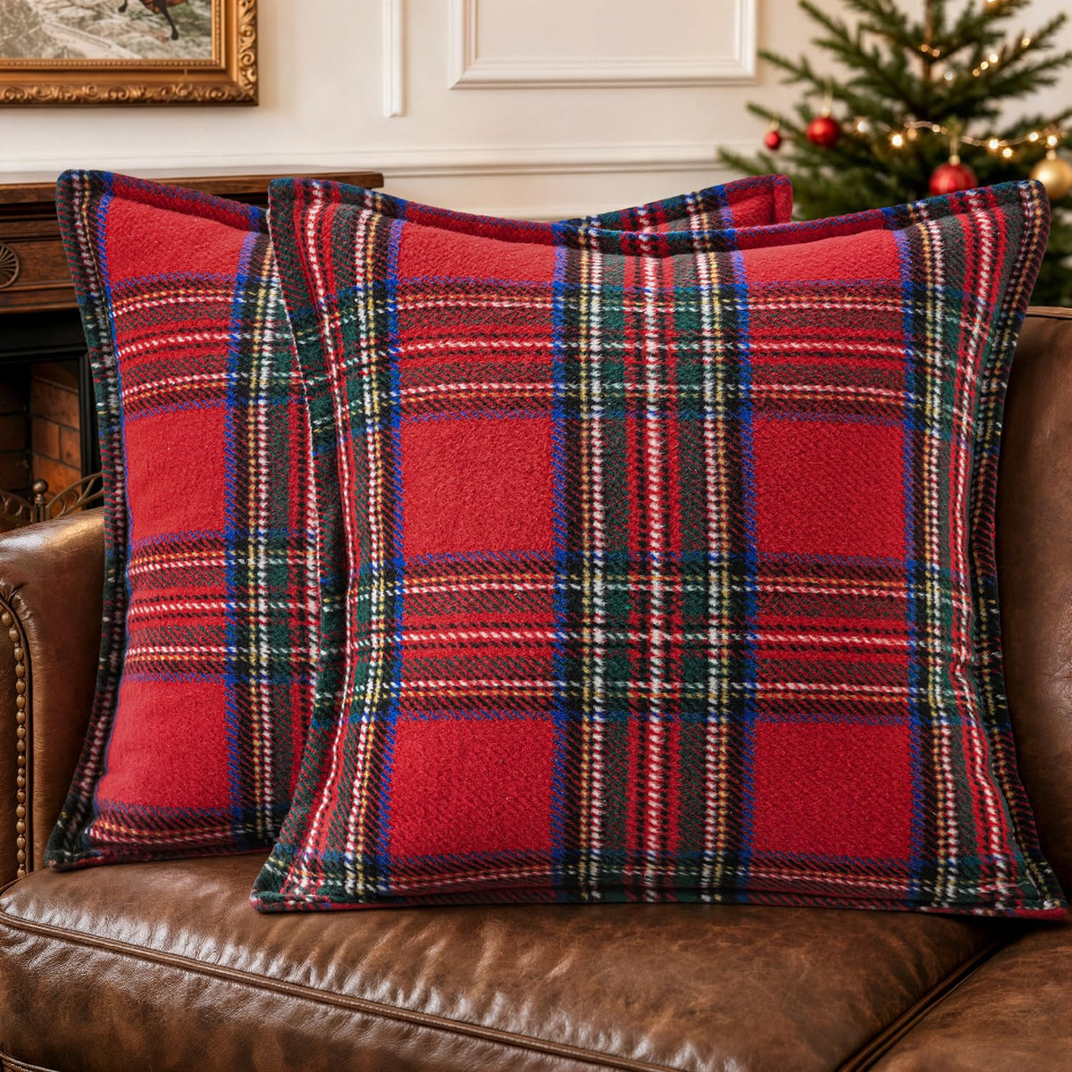 MIULEE Fall Plaid Pillow Covers 18x18 Khaki Fall Decorations for Home