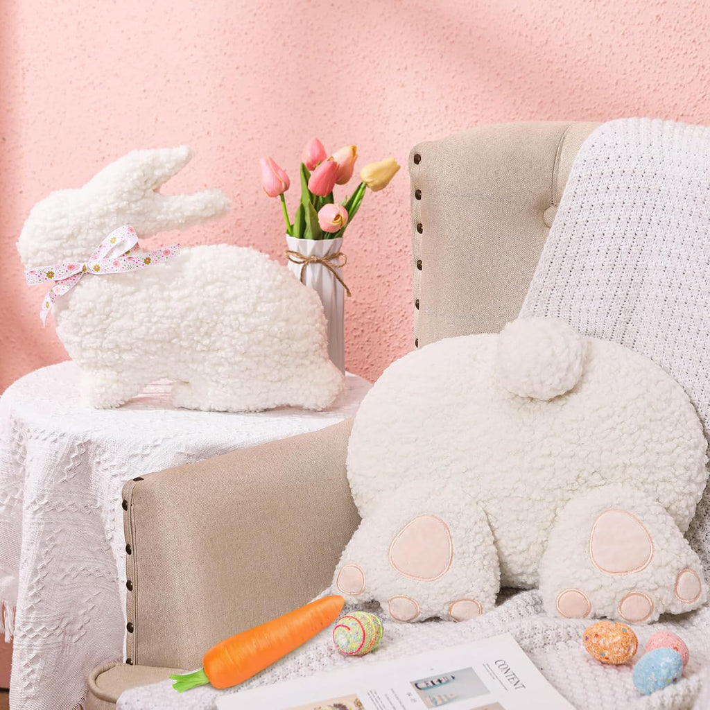 Yuntau 2 Pieces Easter Pillows Bunny Butt Shaped Throw Bunny Stuffed Hugging Cuddly Huggable Rabbit Pillow Decoration for Easter Birthday Bedroom Sofa Couch