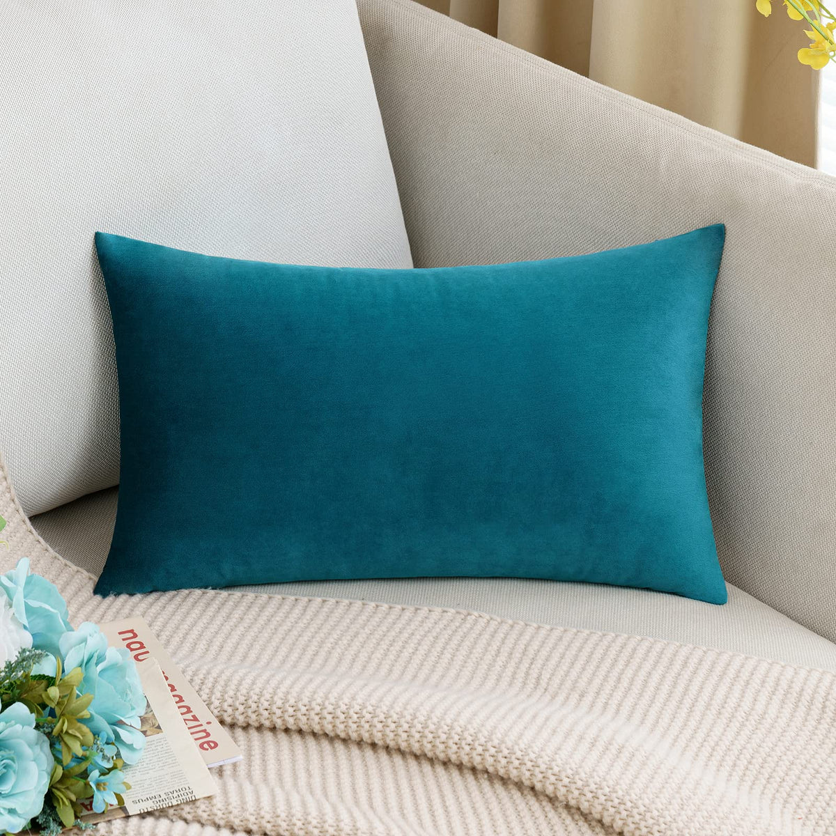 MIULEE 12x20 Inch Lumbar Velvet Christmas Throw Pillow Cover Army Green