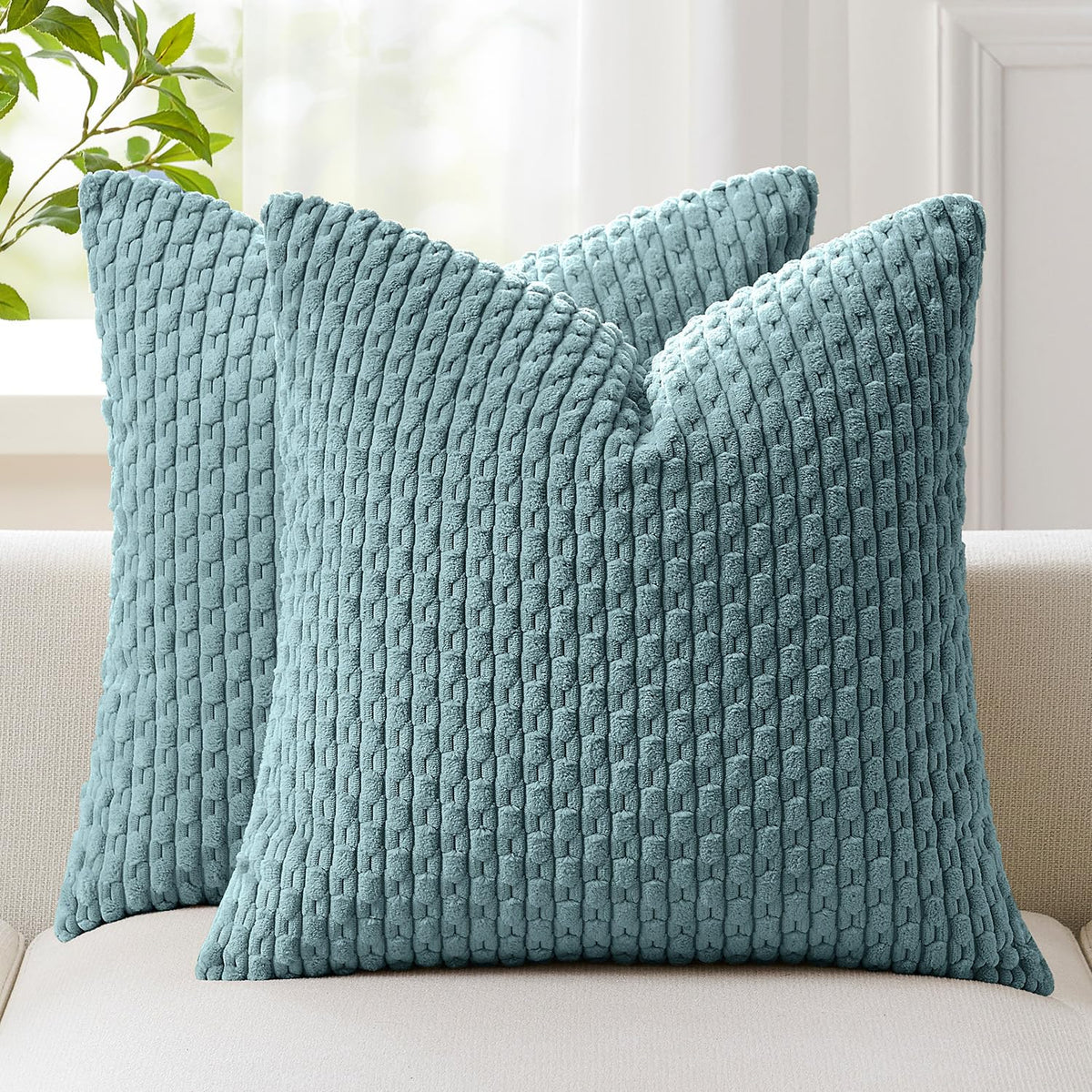 Kevin Textile Soft Corduroy 18x18 Inch Pillow Covers 2 Pack, Dark Green