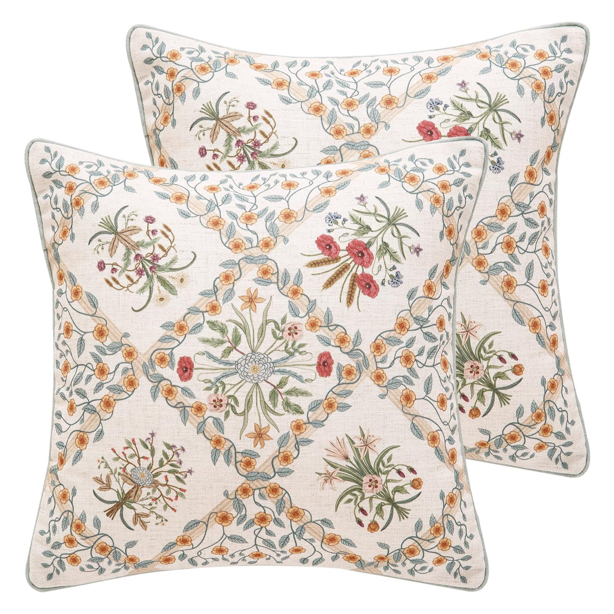 ISAENNE Vintage Elegant Linen Square Throw Pillow Cover,18"x18"-Albano A