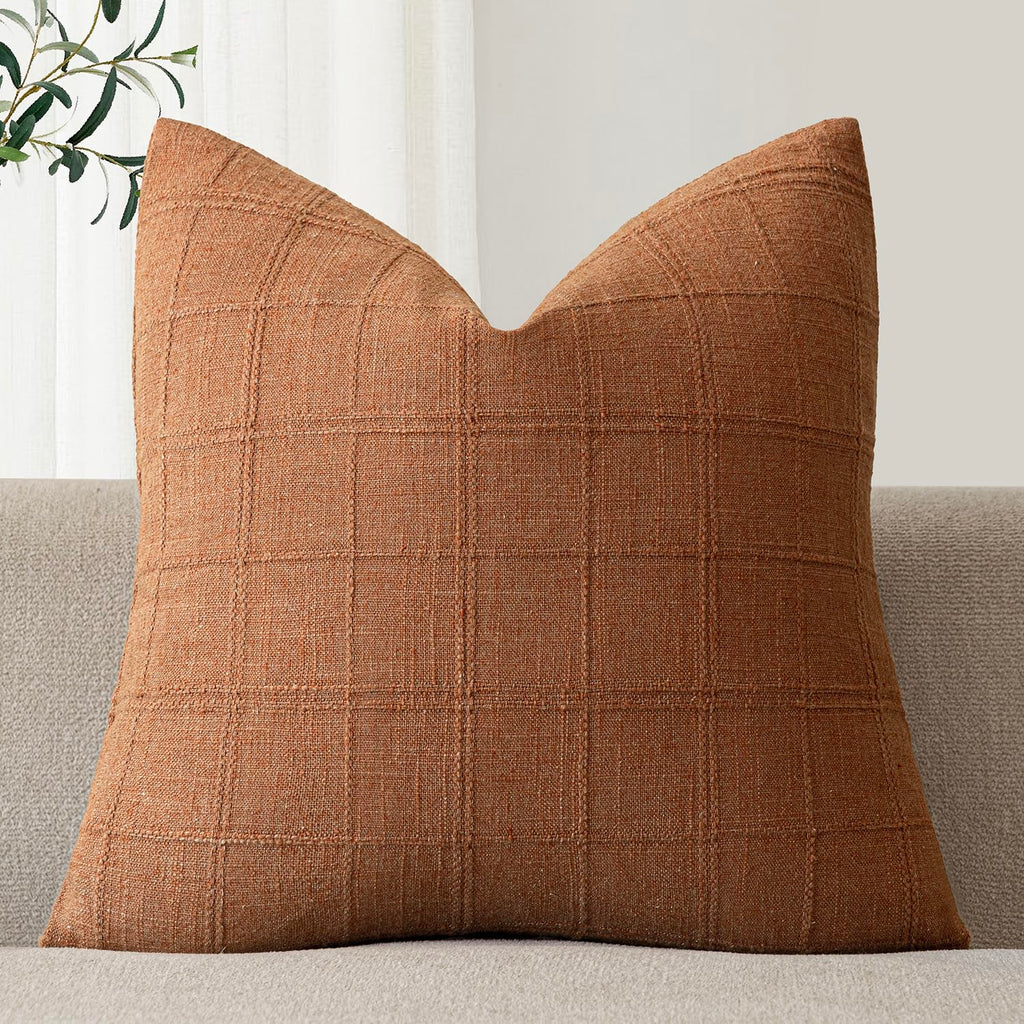 Foindtower Set of 1 Decorative Linen Check Throw Pillow Cover Neutral Farmhouse Lumbar Cushion Cover Modern Boho Home Decor for Sofa Chair Couch Bedroom Living Room,12×20 Inch,Olive Green