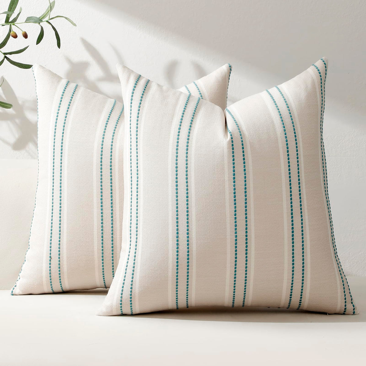 Hckot Sage Green Throw Pillow Covers 20x20 Set of 2 Striped Pillow Covers