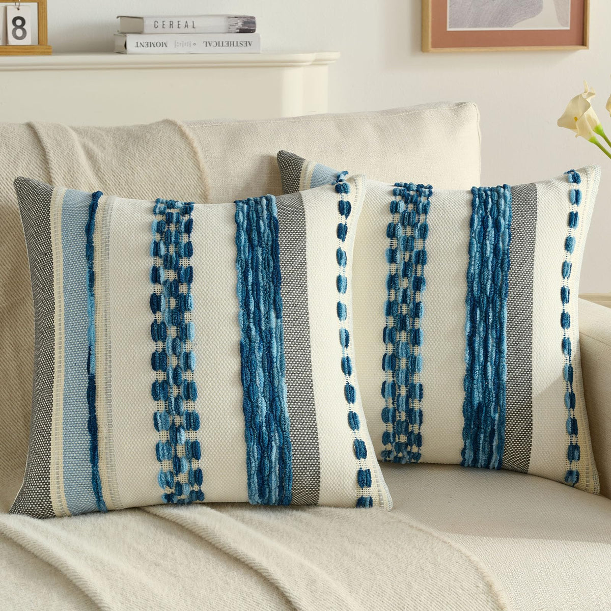 FUTEI Pack of 2 Chenille Throw Pillow Covers 45 x 45 cm,Teal
