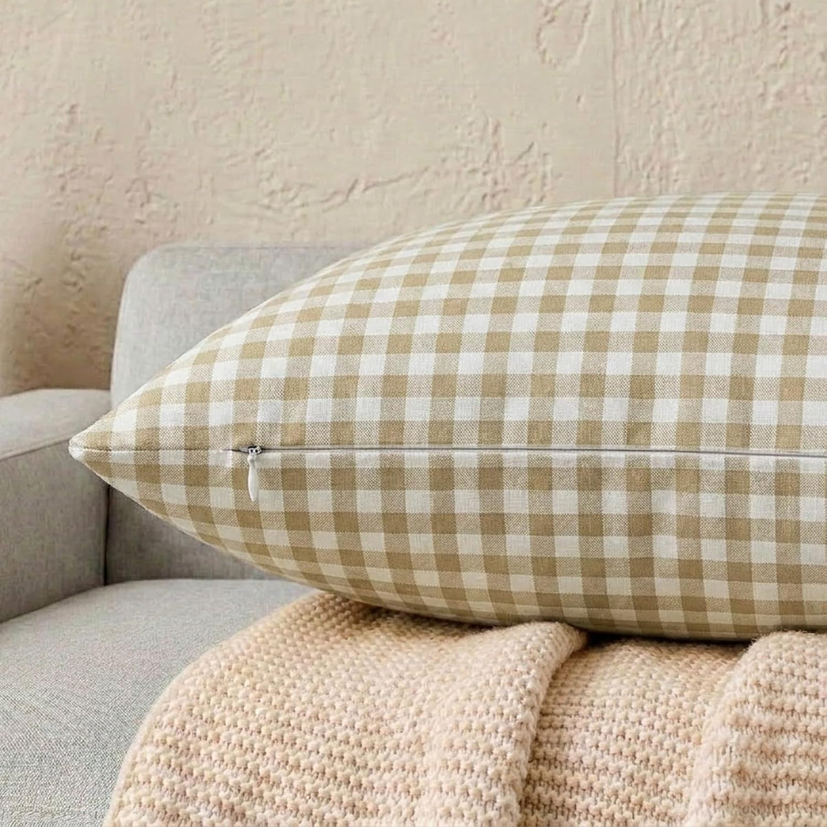 Farmhouse Brown Gingham Checkered Plaid Throw Pillow Covers 20x20 Set of 2