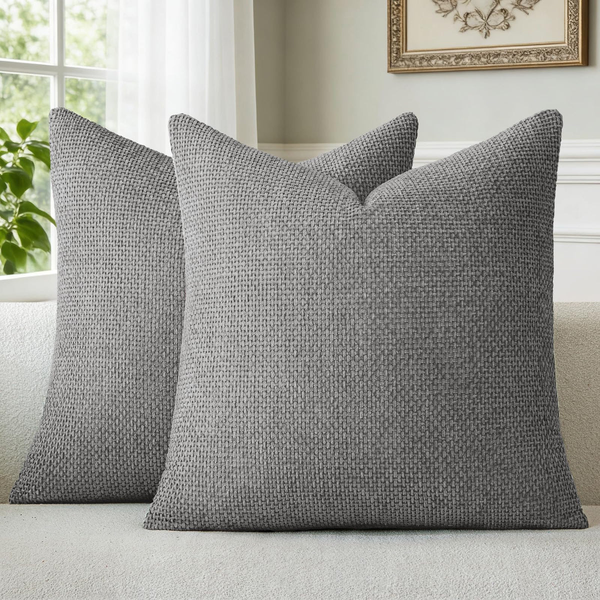 a moment Light Green Chenille Throw Pillow Covers 20x20 Inch Pack of 2 Modern Decorative Throw Pillow Covers Farmhouse Cross Covers Home Decor for Sofa Bedroom Living Room Spring