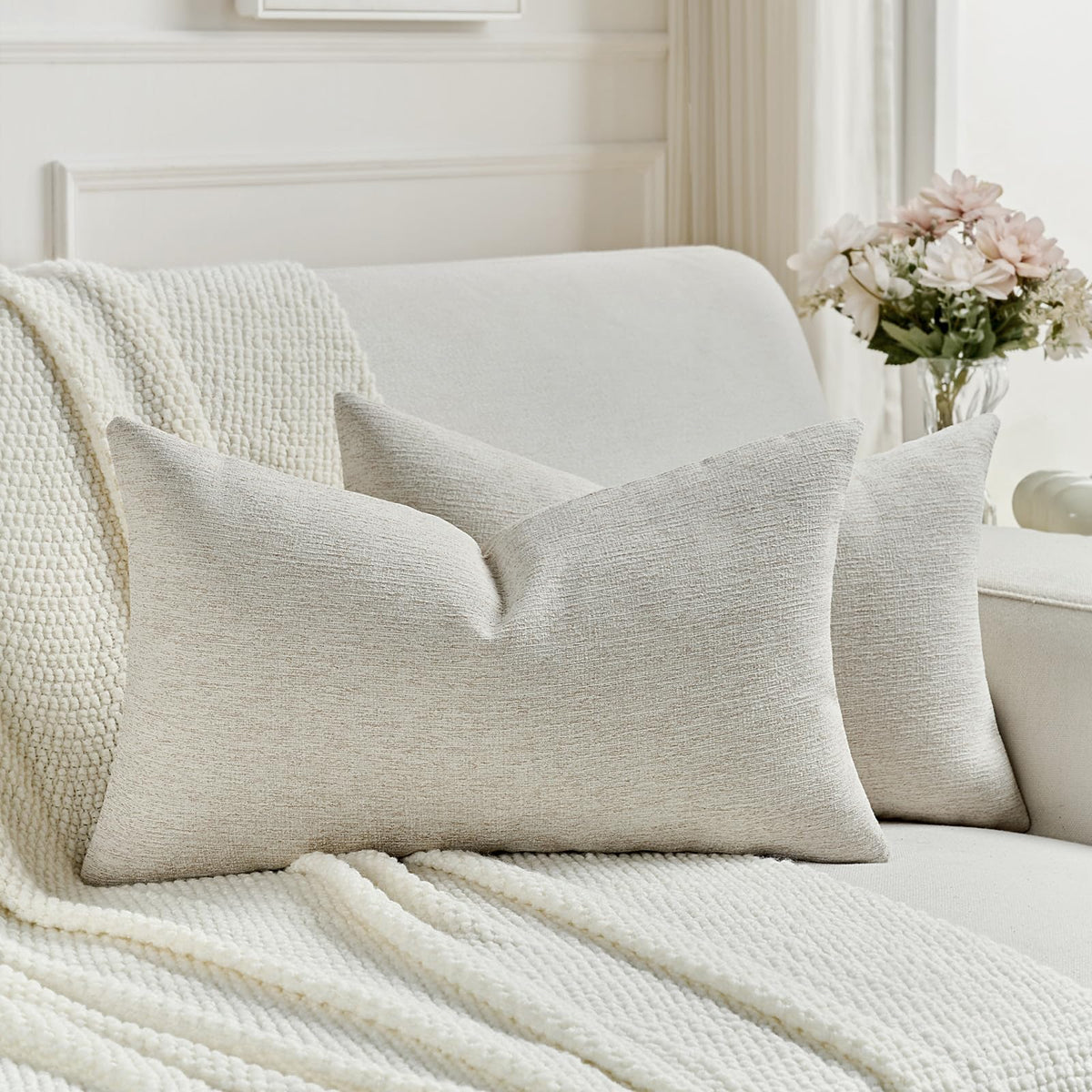 FUTEI Pack of 2 Faux Linen Throw Pillow Covers 18x18 Inch,Light Grey