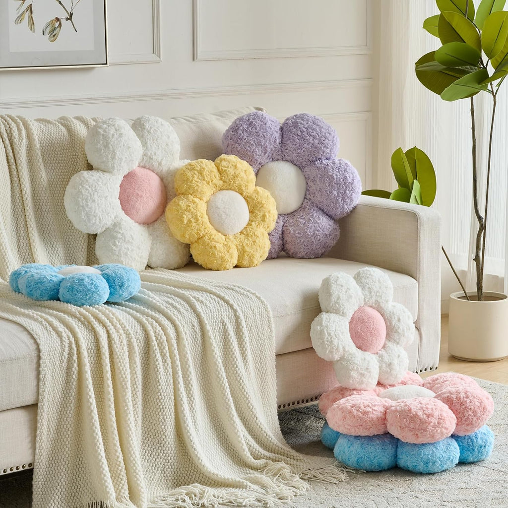 Flower Pillows, Decorative Throw Pillow with Soft Plush for Couch, Flower Shaped Pillow Home Decor Daisy Pillow for Bed (Pink, 14.9 Inches)