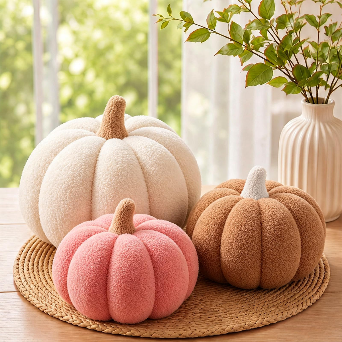 Juexica 3 Pcs Stuffed Pumpkin Pillows Fall Decor Cushions,Autumn Warm