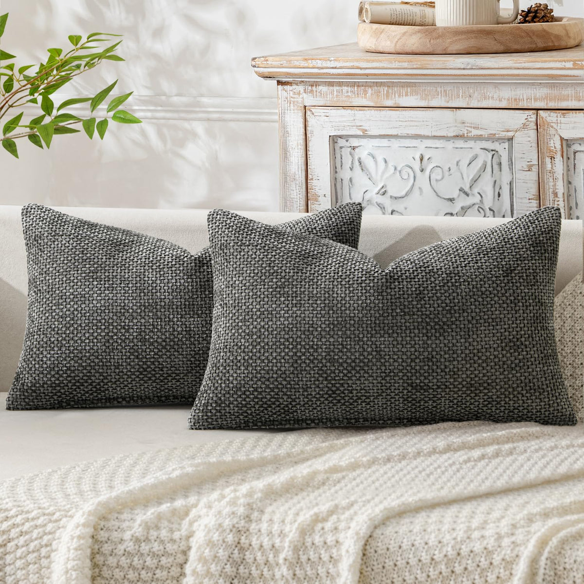 MIULEE Decorative Couch Throw Pillow Covers 20x20 Inch Neutral Beige 2 Pack