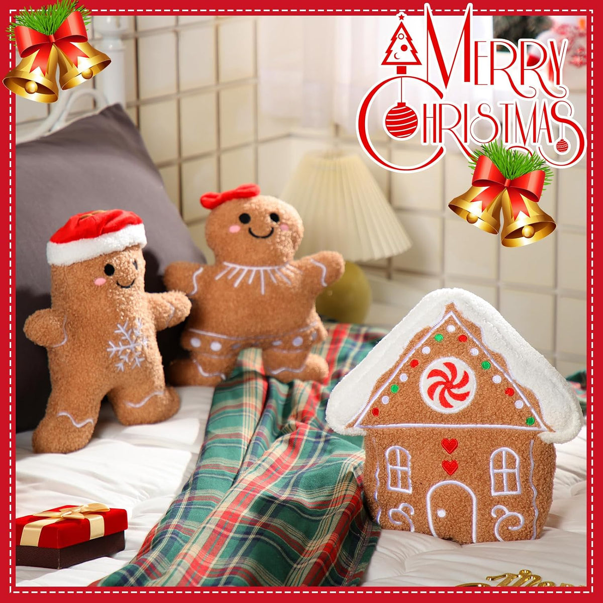 Konohan 3 Pcs Christmas Gingerbread Man Throw Pillows for Christmas Decor