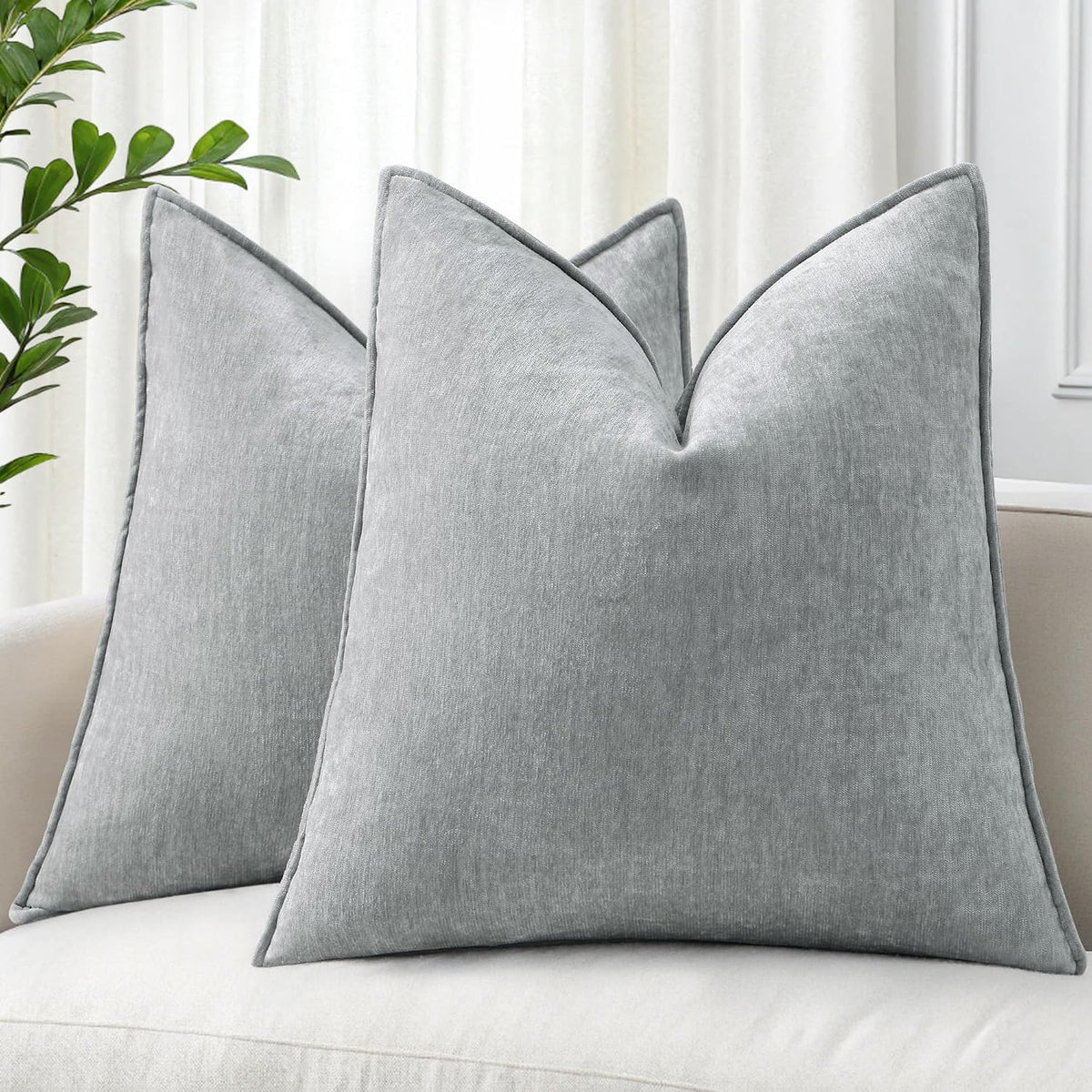 decorUhome Chenille Ultimate Gray Throw Pillow Covers 18x18 Set of 2