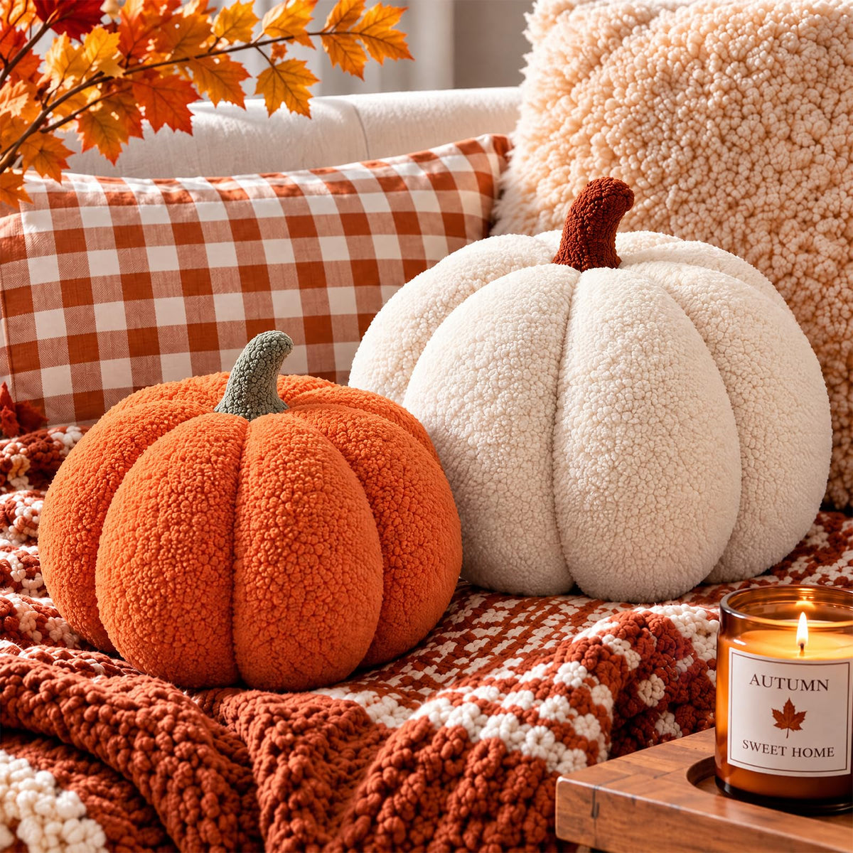 Juexica 3 Pcs Stuffed Pumpkin Pillows Fall Decor Cushions,Autumn Warm