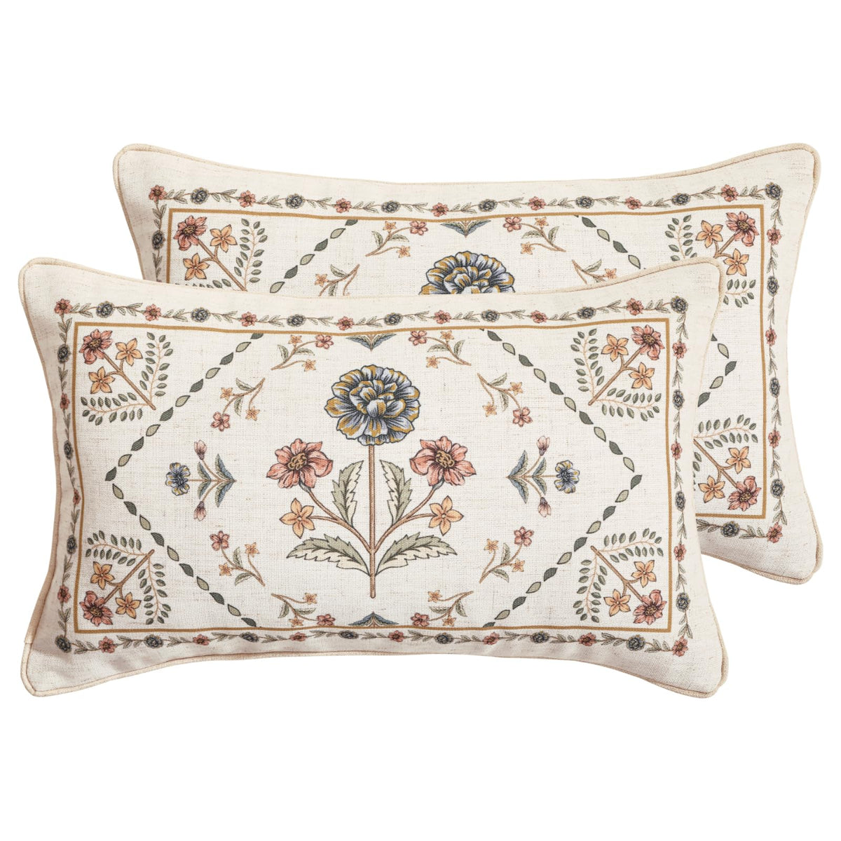 ISAENNE Vintage Elegant Linen Square Throw Pillow Cover,18"x18"-Albano A