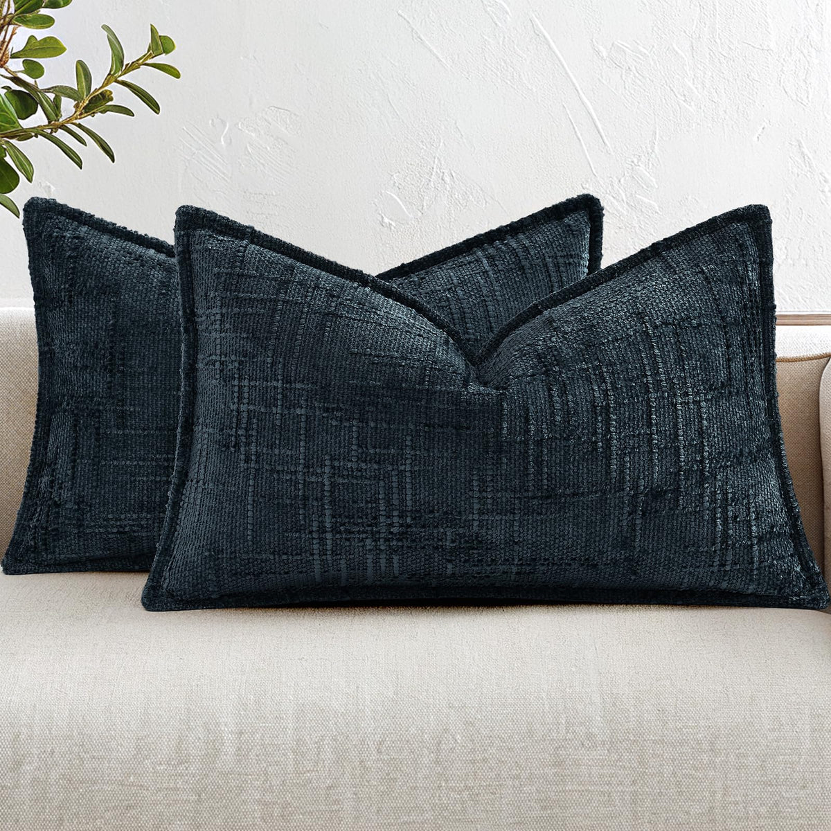 decorUhome Chenille Decorative Throw Pillow Covers 12x20 Set of 2, Navy
