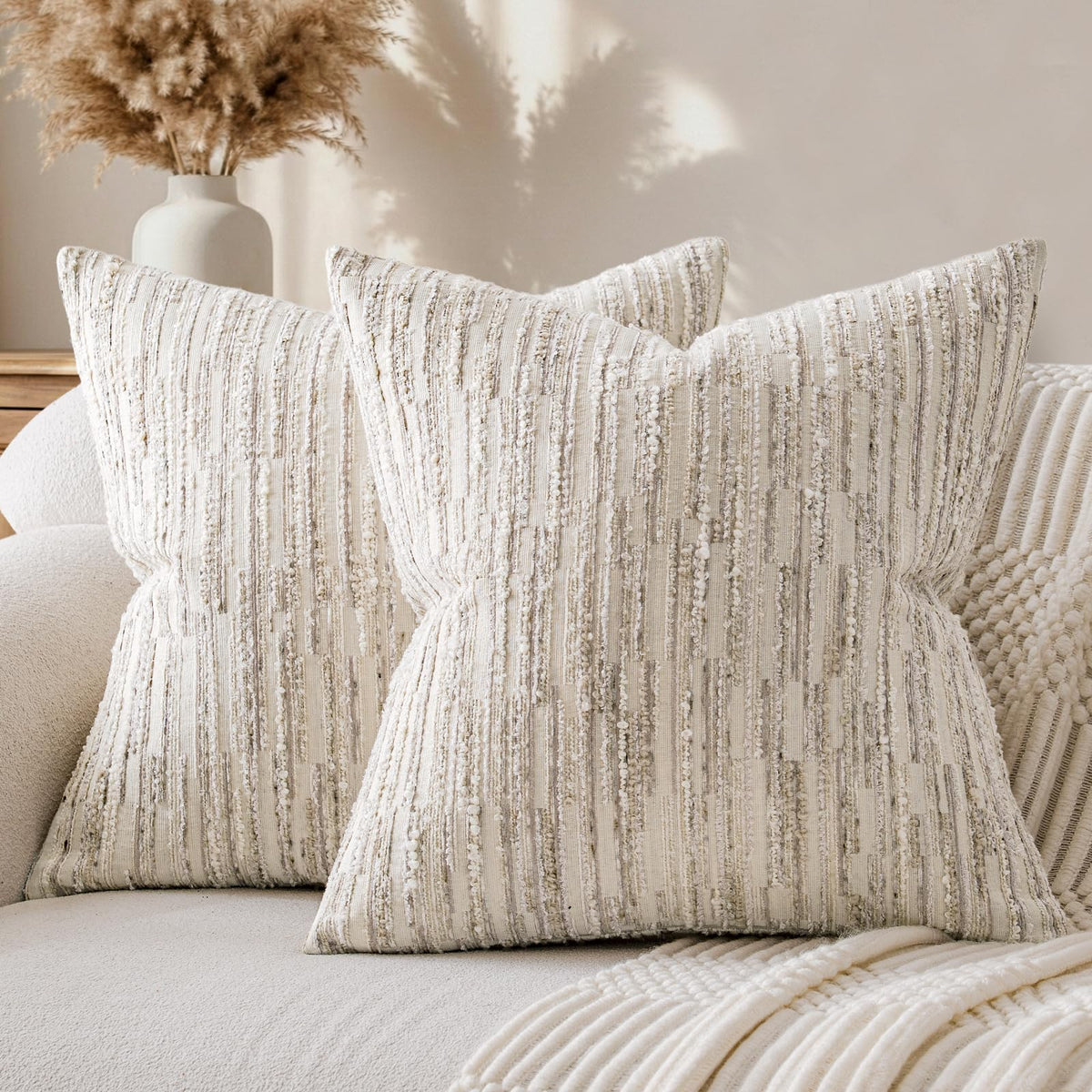 Boho Striped Decorative Throw Pillow Covers 20"X20" Set of 2,Moss Green