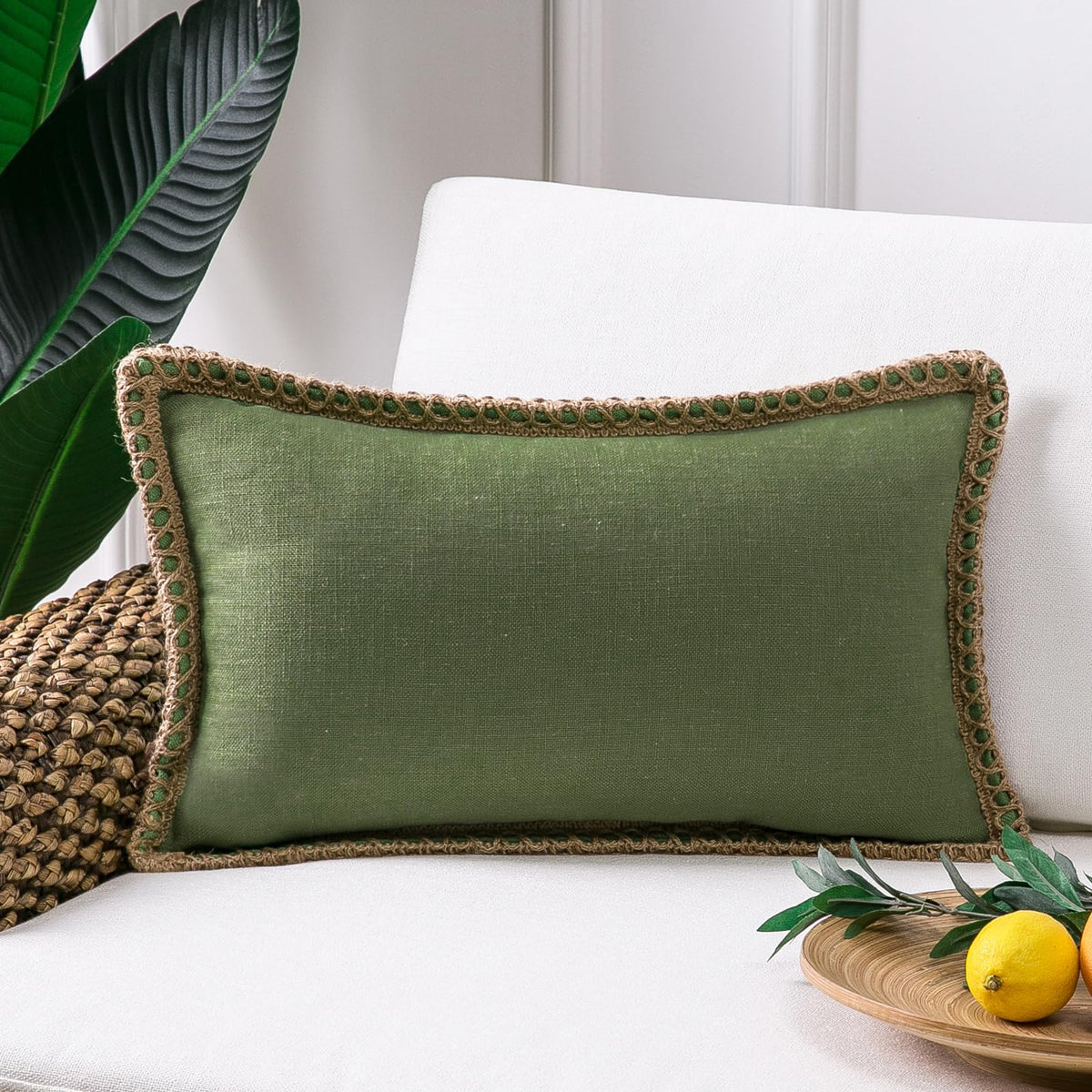 Phantoscope Pack of 2 Coastal Aqua Pillow Covers 18x18, Textured Polyester with Rope Trim, Fade Resistant Vintage Turquoise Blue Decorative Cushion Cases, Hidden Zipper, Farmhouse Boho Beach Decor