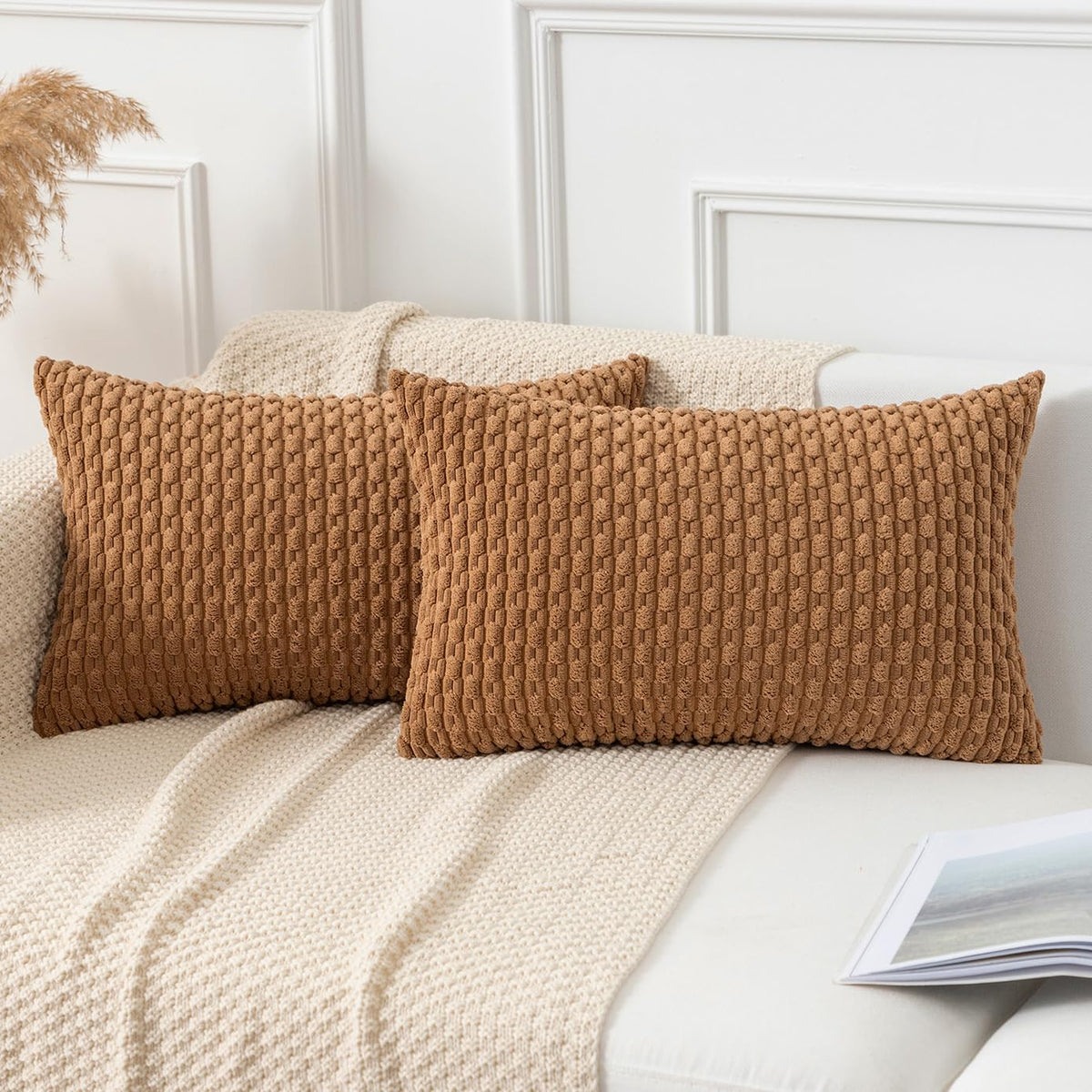 Kevin Textile Soft Corduroy 18x18 Inch Pillow Covers 2 Pack, Dark Green
