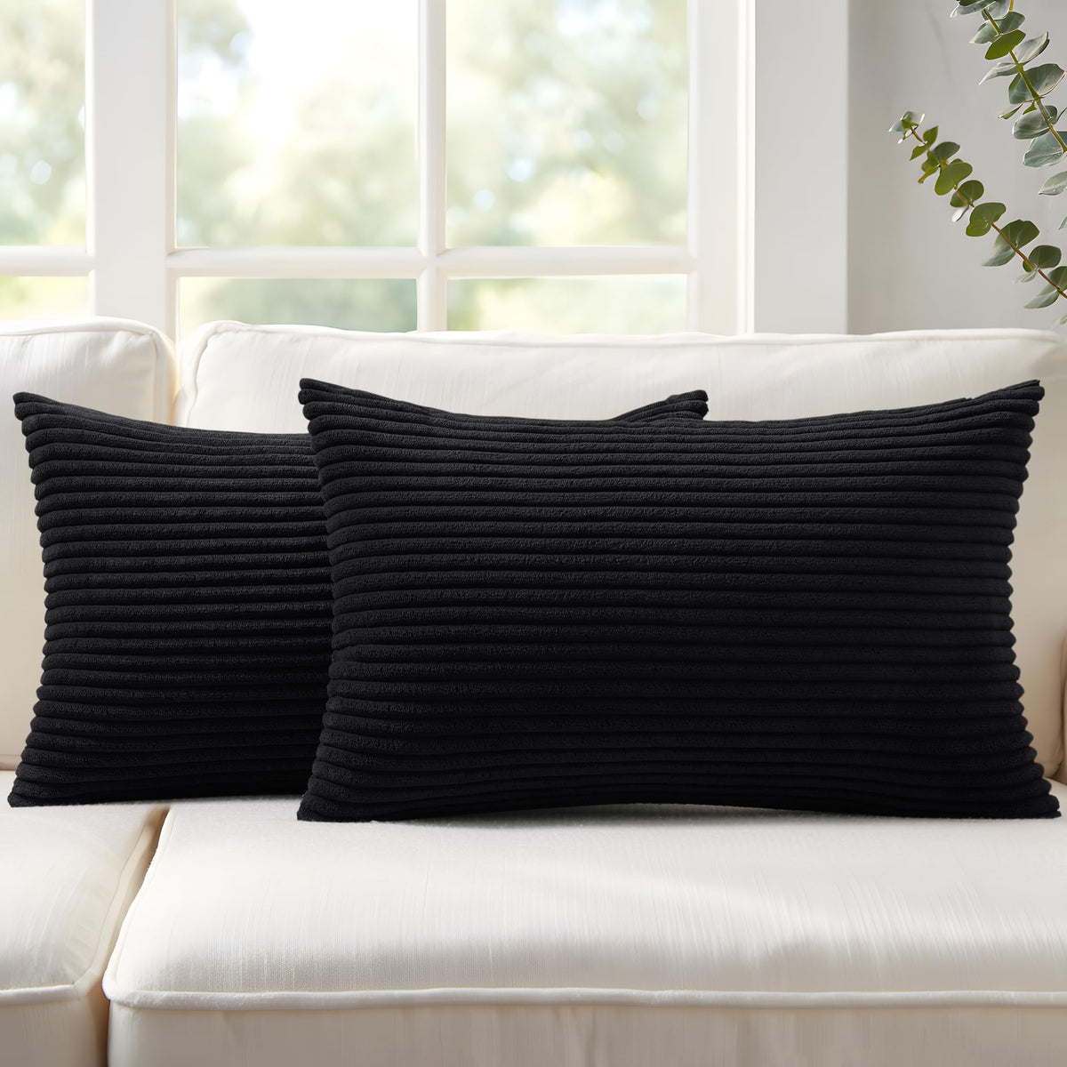 Mecatny Corduroy Fall Throw Pillow Covers 18x18 Set of 2 Cream White