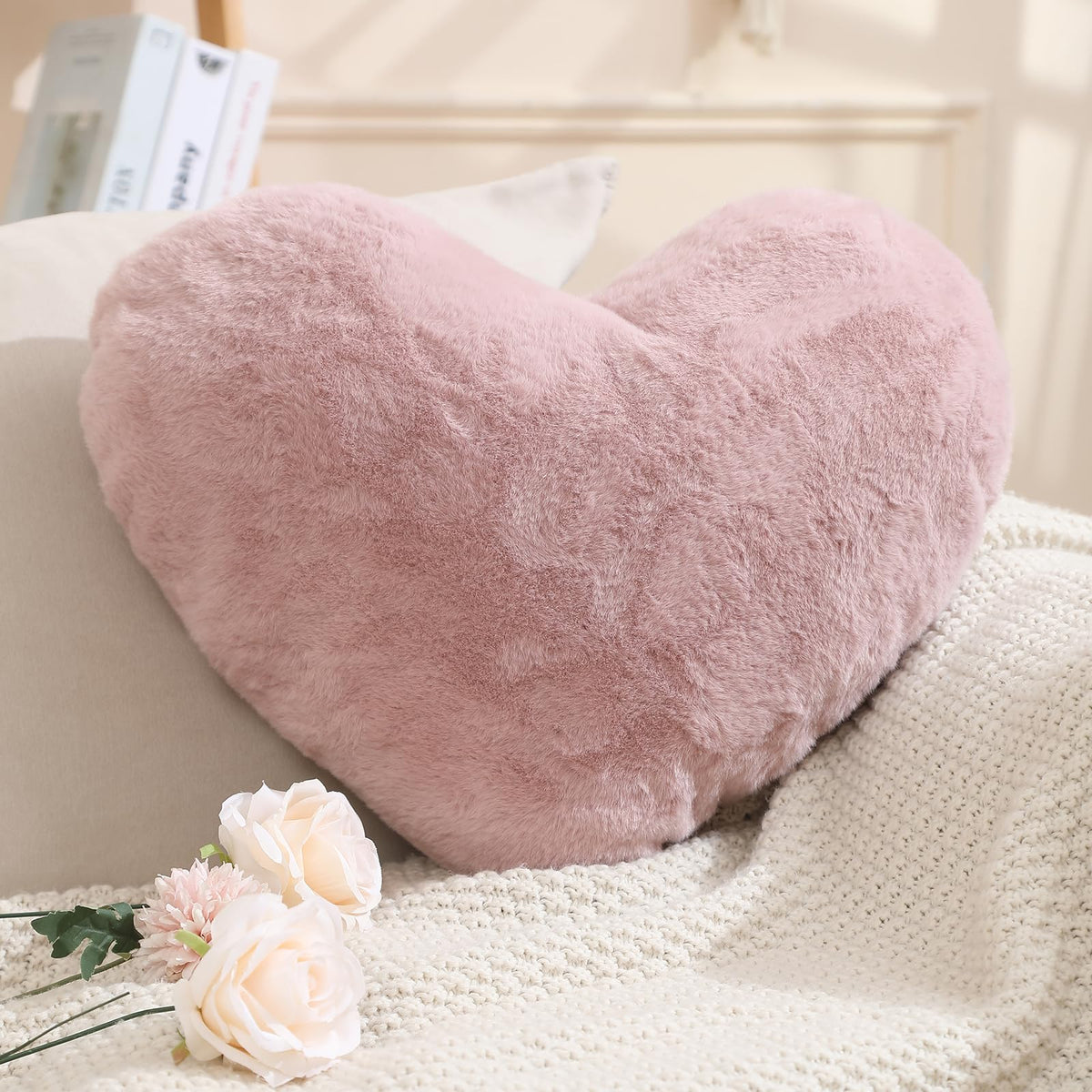 EastTree Heart Pillows, Light Blue Heart Shaped Pillows, Love Throw Pillows Gifts, Ultra Soft Faux Rabbit Fur Small Cute Pillows, Women Girls Kid Room Decor 10x13 Inch
