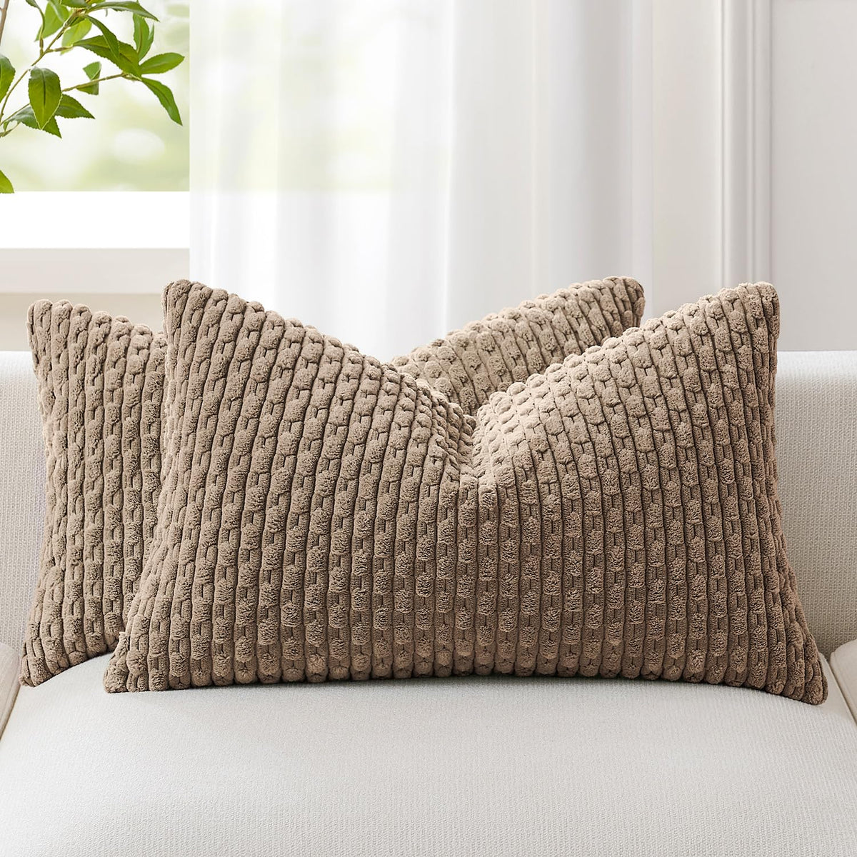 Kevin Textile Soft Corduroy 18x18 Inch Pillow Covers 2 Pack, Dark Green