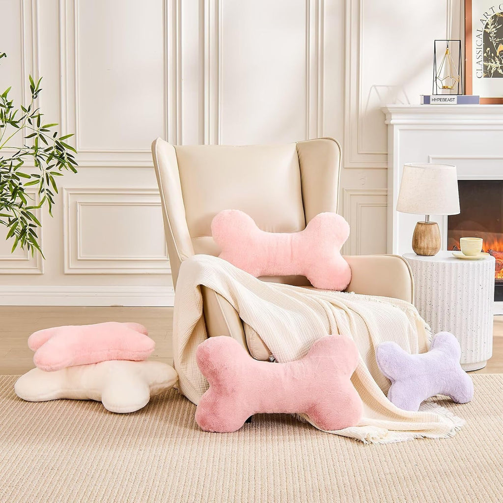 XVTRU Bone Pillow Cute Decorative Throw Pillow Bone Shaped Pillows for Aesthetic Home Decorative Cushion Pet Plush Pillow for Bed Sofa Couch (Pink, 15 Inch)