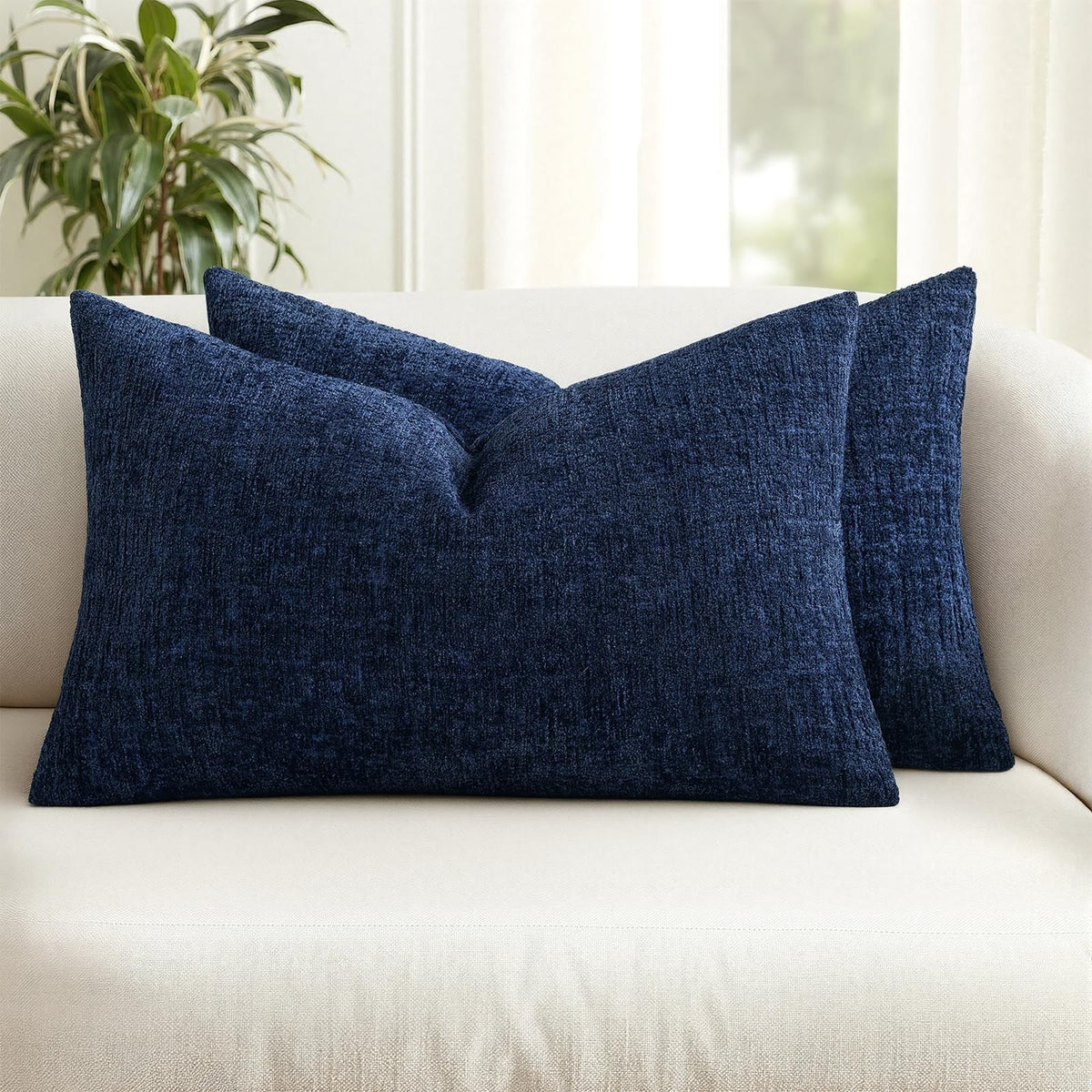 MIULEE Couch Pillow Covers Textured Chenille Home Decor 20x20 Navy Blue