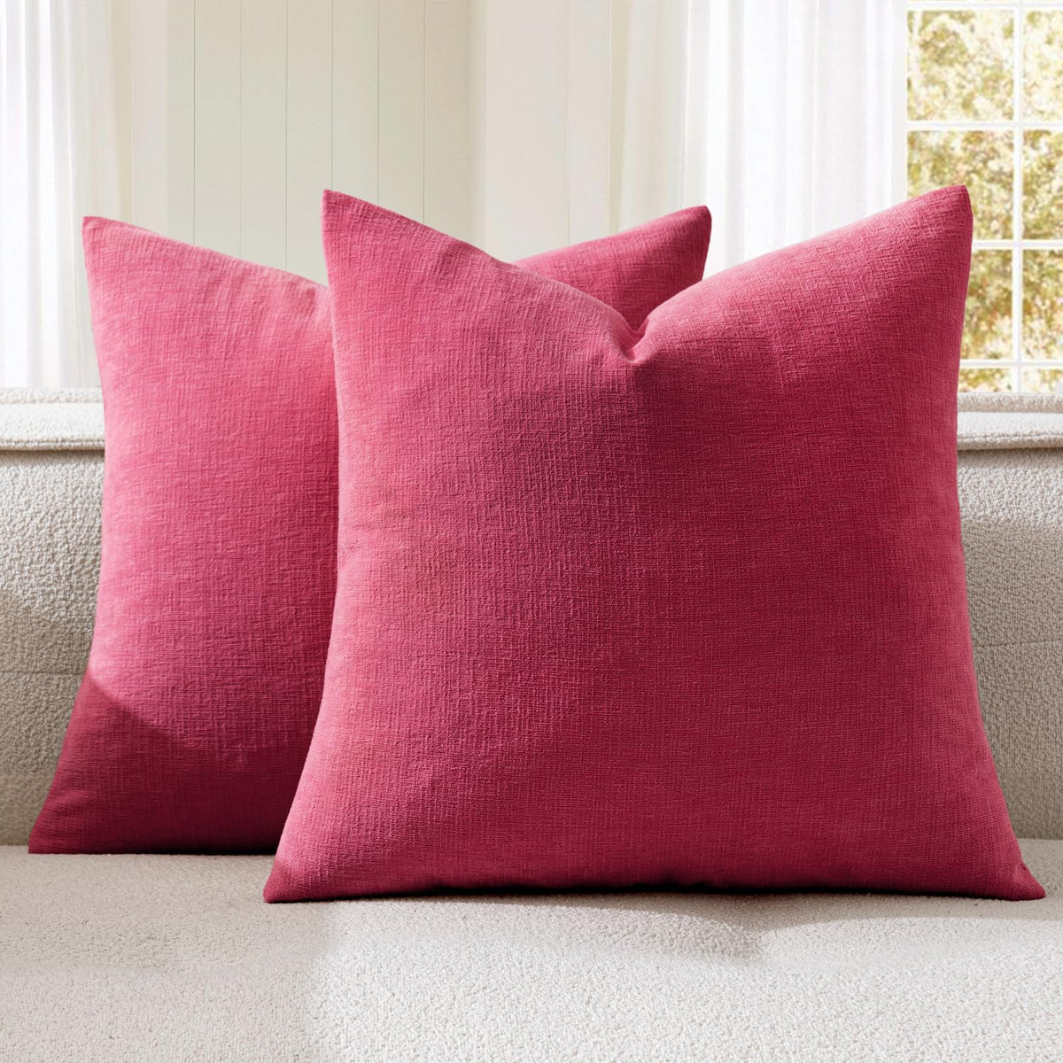 MIULEE Blush Pink Chenille Couch Throw Pillow Covers, 18x18