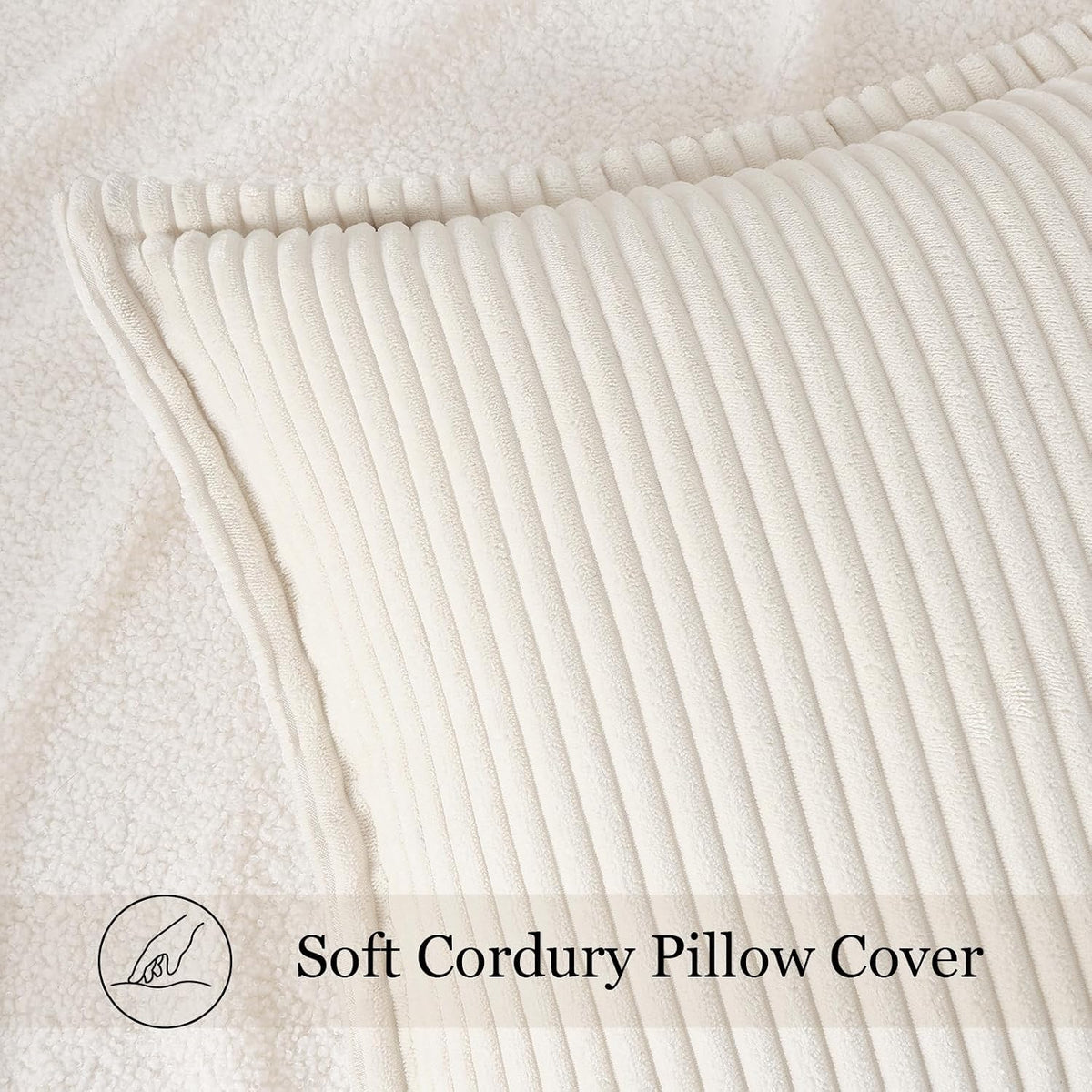 Mecatny Corduroy Fall Throw Pillow Covers 18x18 Set of 2 Cream White