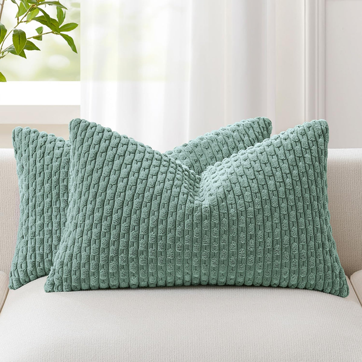 Kevin Textile Soft Corduroy 18x18 Inch Pillow Covers 2 Pack, Dark Green