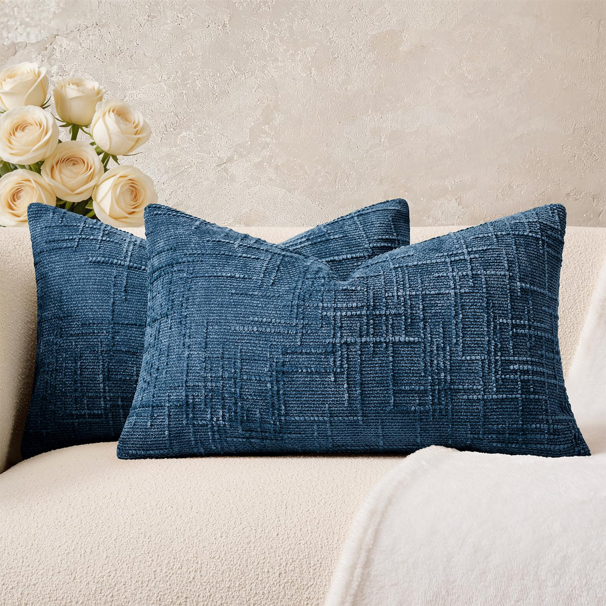 Throw Pillow Covers Mustard Yellow Set of 2 18x18 Inch Pillow Covers, Soft Fall Chenille Neutral Decorative Covers for Couch Sofa Bed Living Room, Home Modern Farmhouse Boho Decor