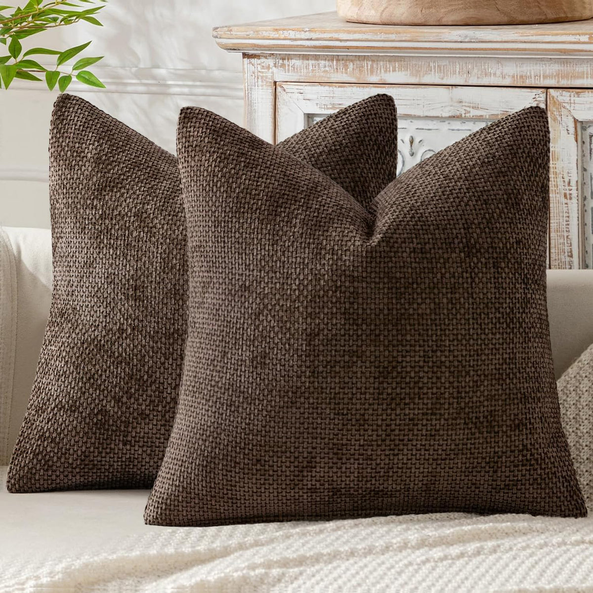 MIULEE Decorative Couch Throw Pillow Covers 20x20 Inch Neutral Beige 2 Pack