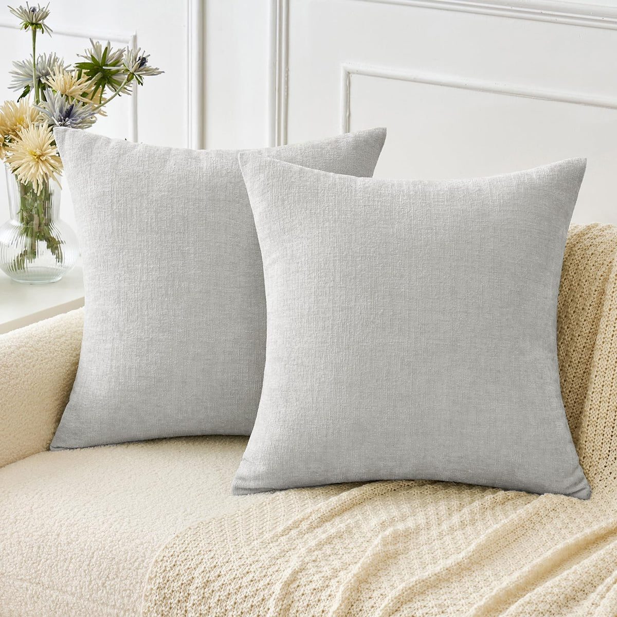 MIULEE Soft Chenille Throw Pillow Covers Green 18x18 Inch Pack of 2