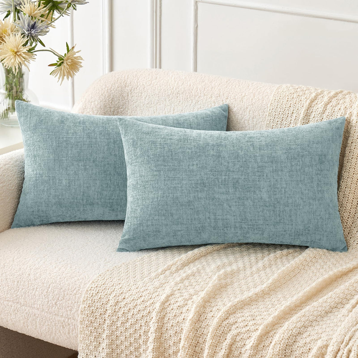 MIULEE Soft Chenille Throw Pillow Covers Green 18x18 Inch Pack of 2