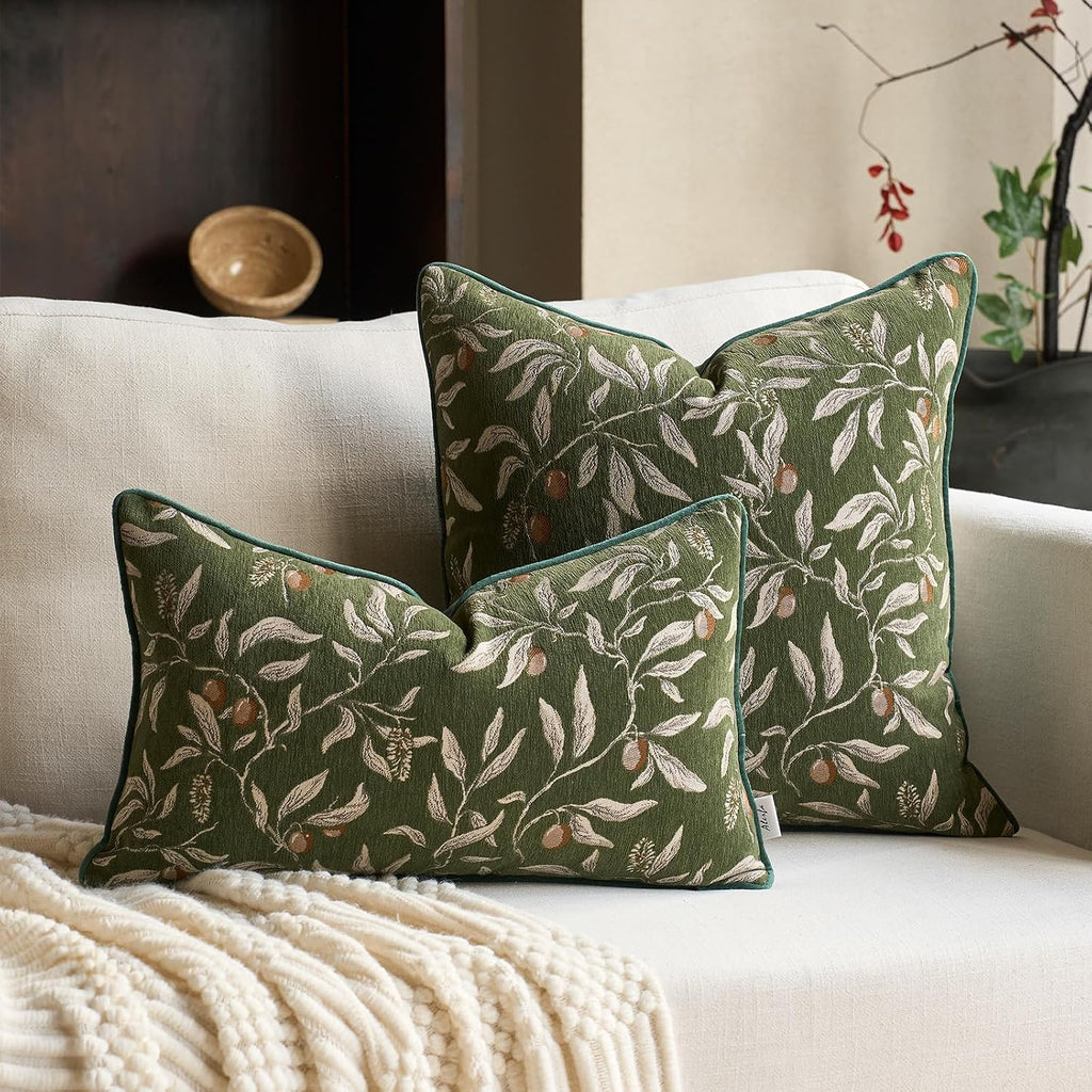 Alerfa Green Floral Throw Pillow Cover 18 x 18 Inch Sqaure Luxury Decorative Pillow Cover for Couch Living Room Bedroom