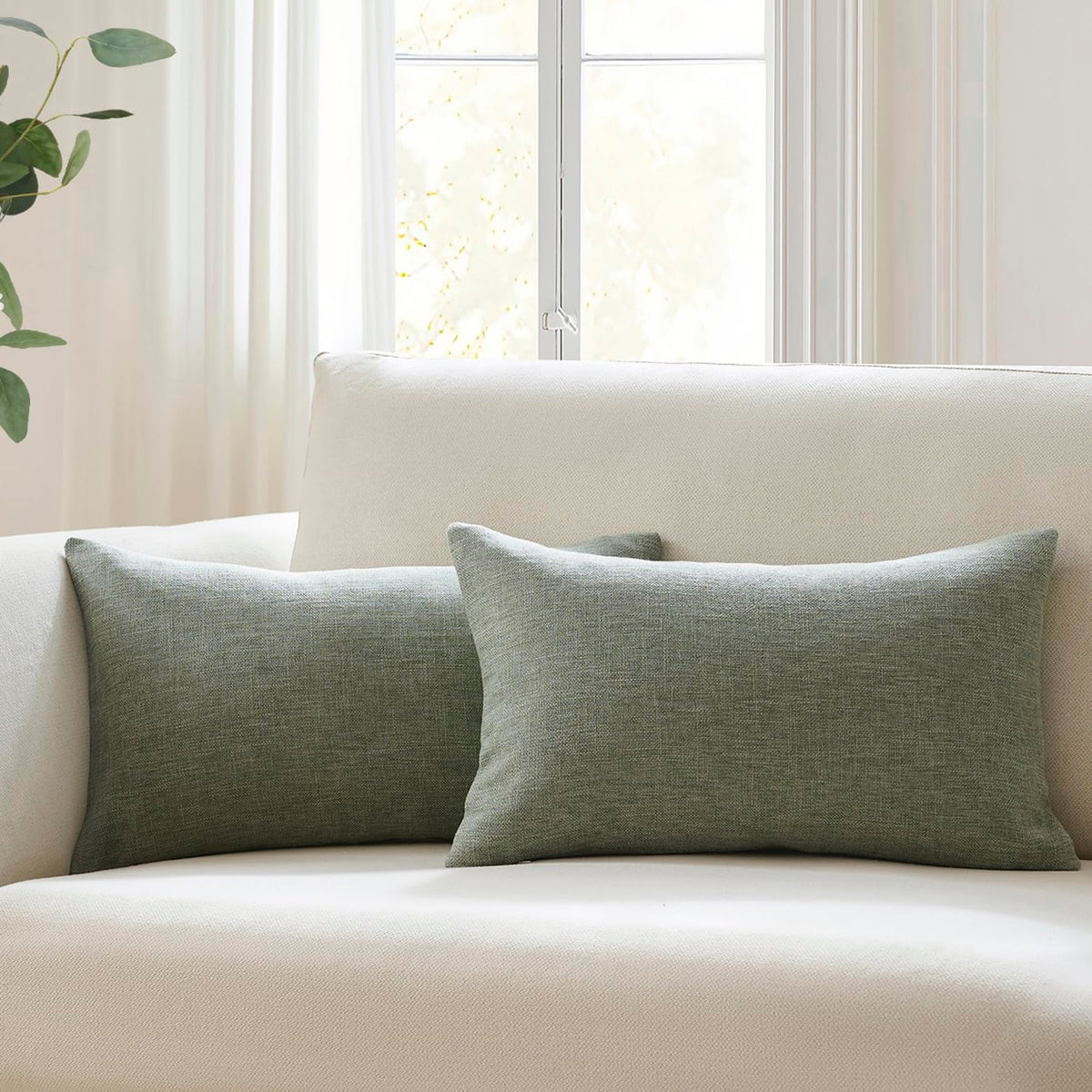 Meekio Linen Blend Throw Pillow Covers 20x20 Set of 2, Ivory