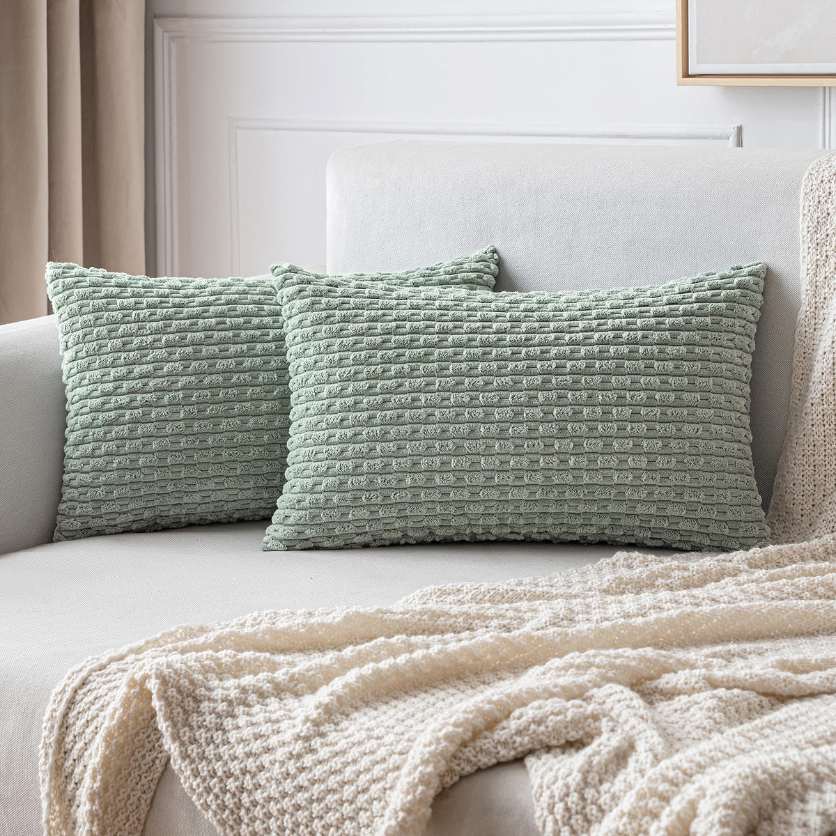 MIULEE Decorative Throw Pillow Covers 20x20 Sage Green Textured Corduroy