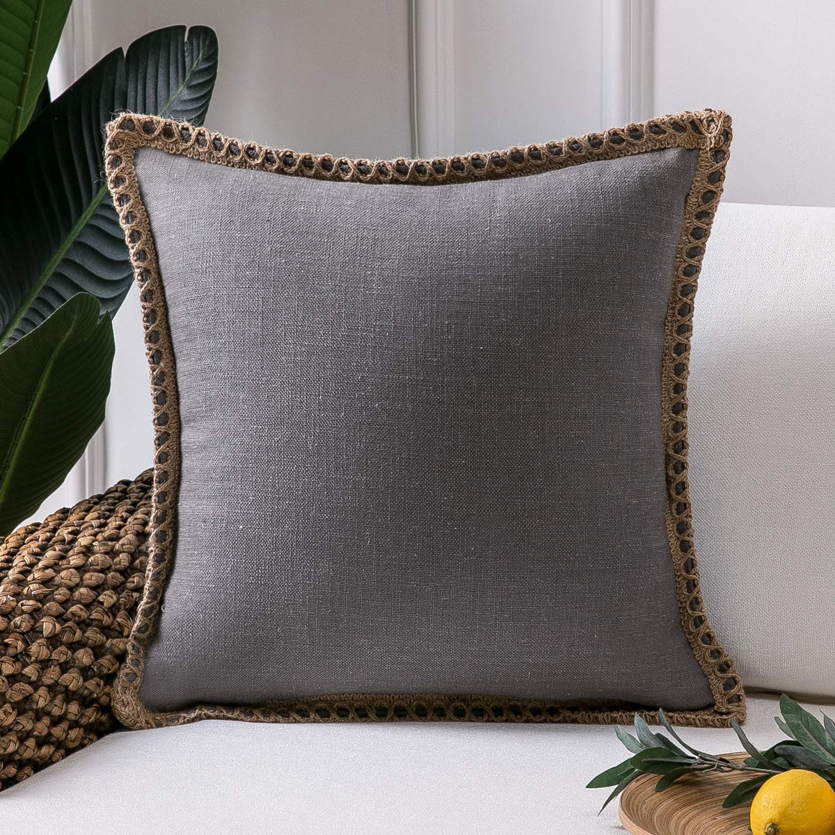 Phantoscope Pack of 2 Coastal Aqua Pillow Covers 18x18, Textured Polyester with Rope Trim, Fade Resistant Vintage Turquoise Blue Decorative Cushion Cases, Hidden Zipper, Farmhouse Boho Beach Decor