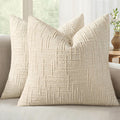 MIULEE Chenille Textured Throw Pillow Covers Cream White 18x18 Set of 2