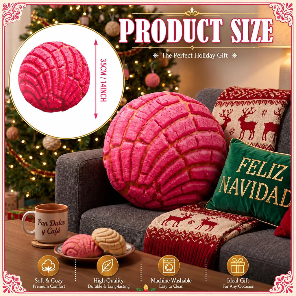 Yousoontic Pink Concha Throw Pillow 14 Inch Conchas Pan Dulce Decor 3D Round Mexican Bread Cushion Gift Funny Food Plush Stuffed Mexican Christmas Decorations for Sofa Bed Living Room Home