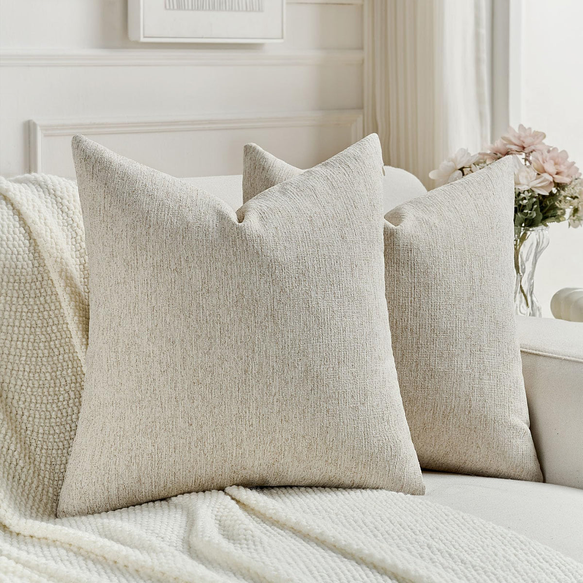 FUTEI Pack of 2 Faux Linen Throw Pillow Covers 18x18 Inch,Light Grey