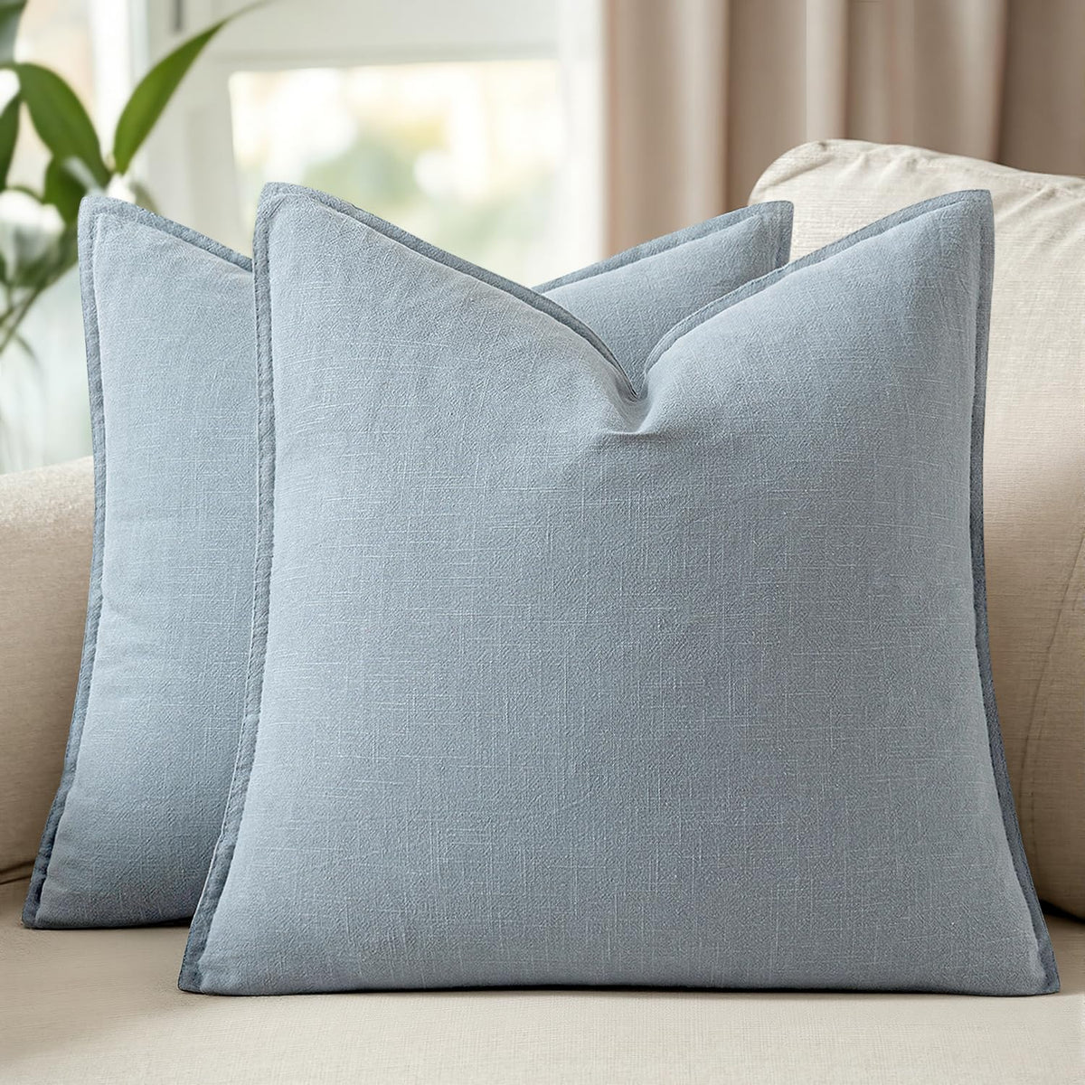 Set of 2 Linen Solid Throw Pillow Covers 20x20 Inch Dark Olive Green